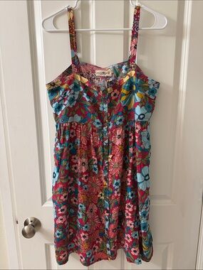 NATURAL LIFE Pink Floral Button-Front Sundress with Blue Accents